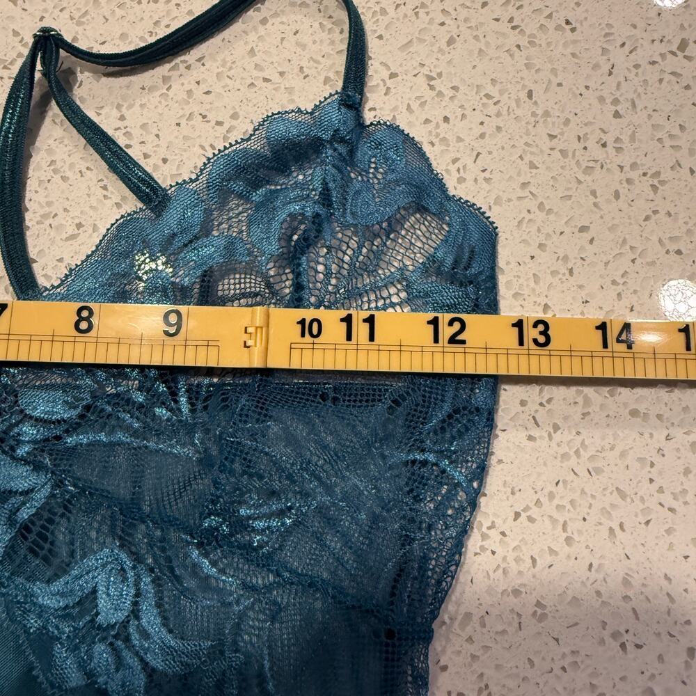 Blue Sheer Lace Babydoll Chemise Tank Nightgown Lingerie Handkerchief XS Sexy - Picture 8 of 8